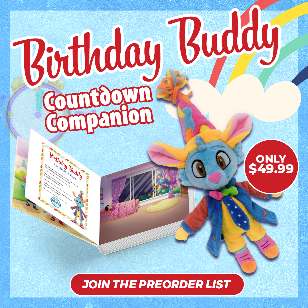 Colorful plush toy for birthday countdown, preorder available.