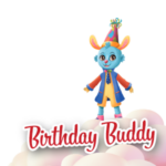 Colorful cartoon character for Birthday Buddy game.