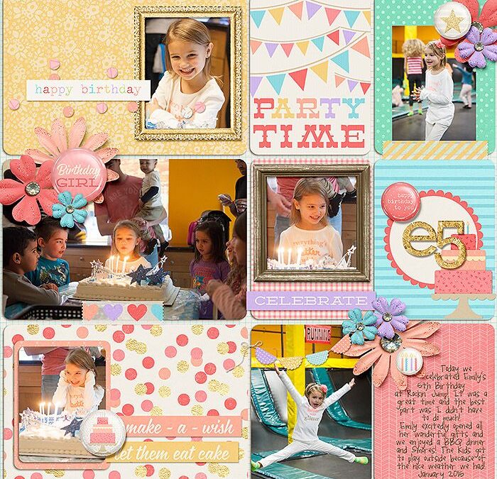 Colorful birthday scrapbook collage with joyful child celebrations.