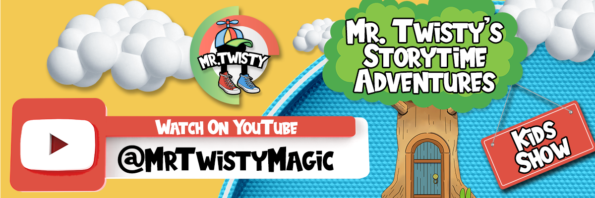 Promotional banner for Mr. Twisty's Storytime Adventures YouTube channel.